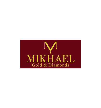 Logo of Mikael Gold & Diamonds, showcasing refined lettering and a diamond icon, representing high-end jewelry.