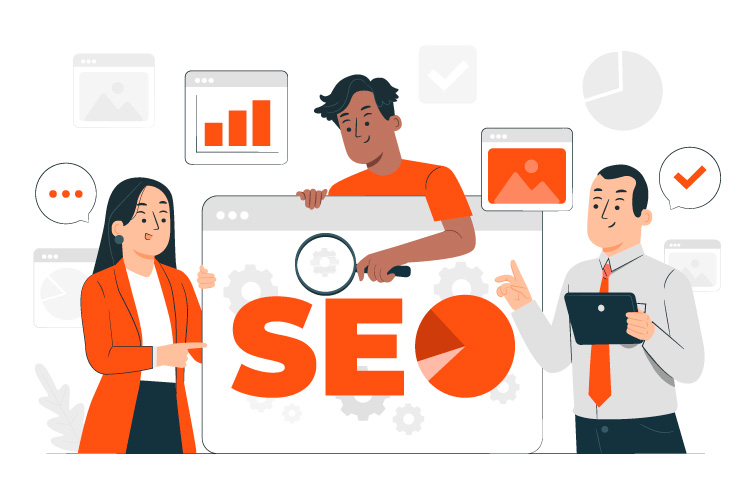 Infographic illustrating SEO services in India, focusing on keyword optimization and content marketing strategies.