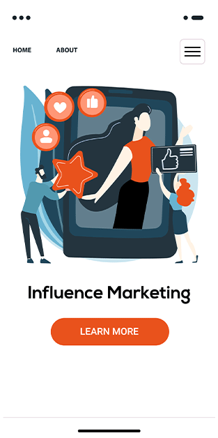 Website design concept focused on influencer marketing, showcasing modern layout and engaging visuals for effective promotion. Influencer Marketing